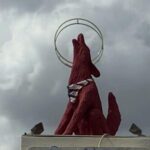 statue of a coyote howling